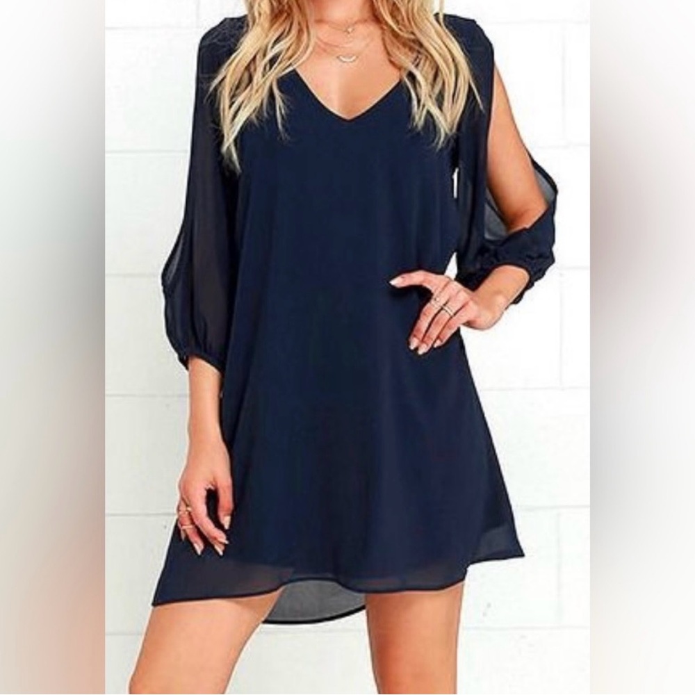 Lulu's Deep ‘Shifting Dears’ Long Sleeve Dress